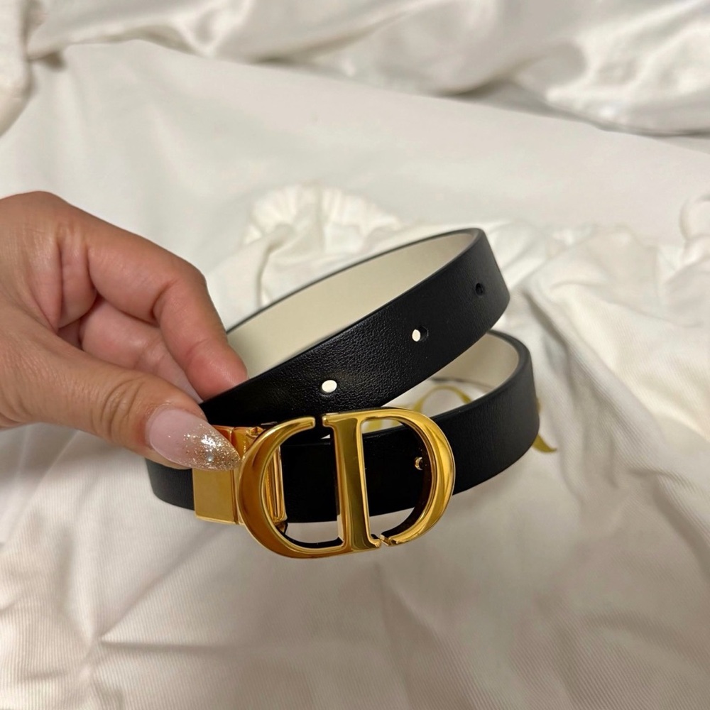 Dior reversible  Black & White Leather Belt with Gold CD Buckle